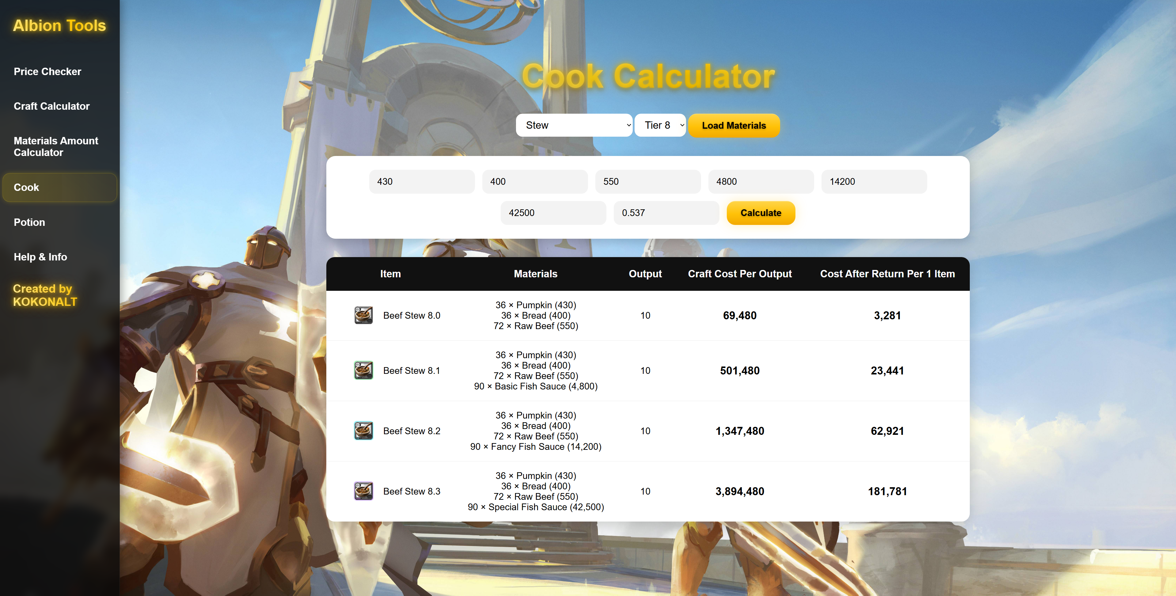 Cook Calculator example